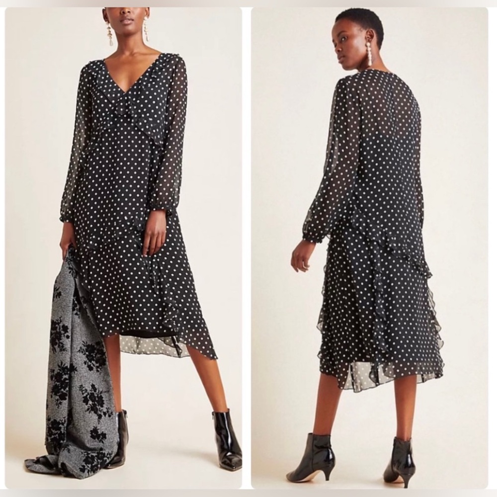 Anthropologie Maeve sirena Ruffled Polka Dots Tunic Dress